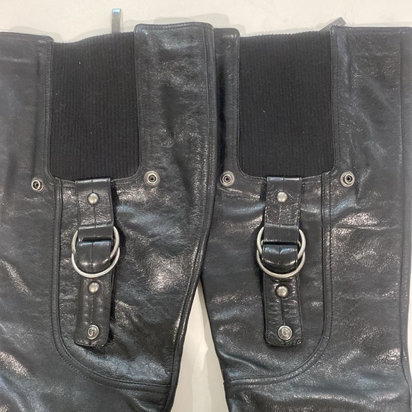 Guess Hearne Black Leather Knee-High Stiletto Boots Size 7.5 calf panel - Picture 10 of 16